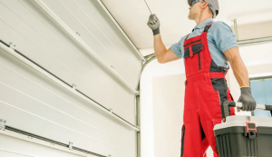 expert servicing a garage door