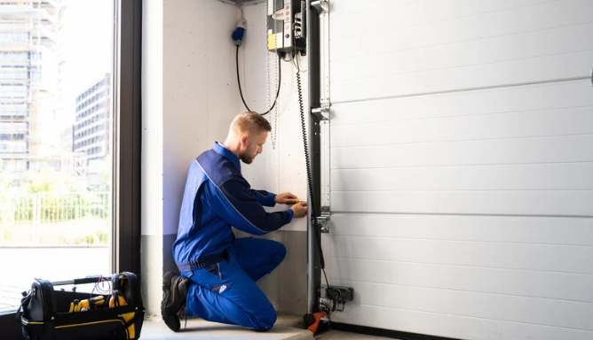 person repairing garage door