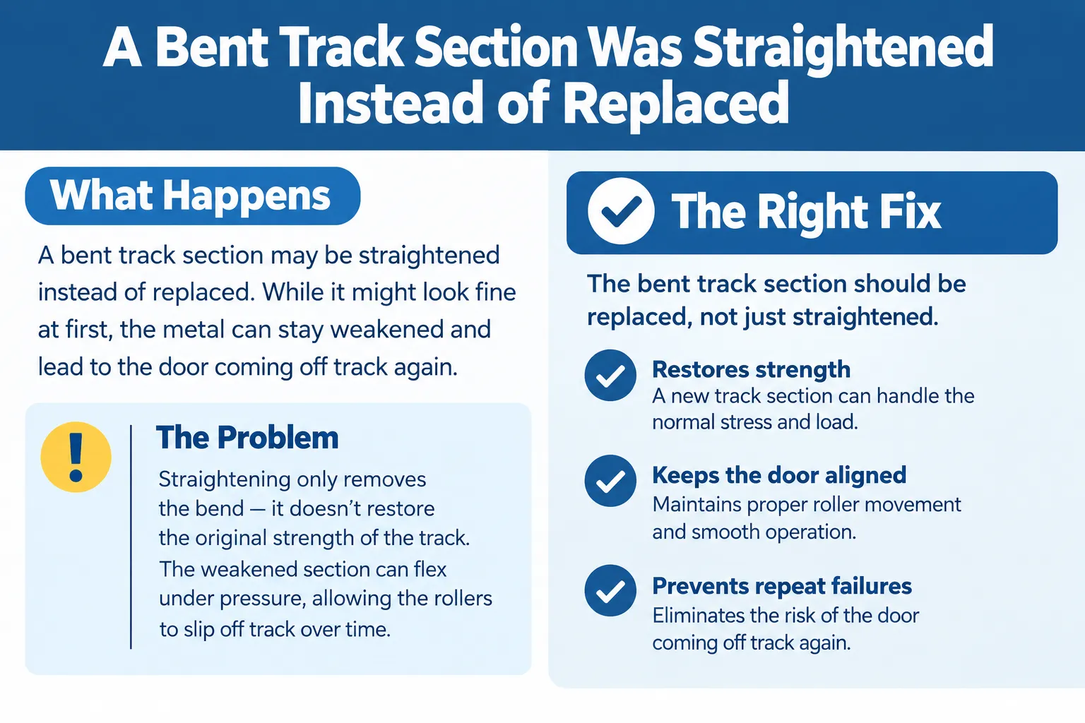 A bent track section was straightened instead of replaced