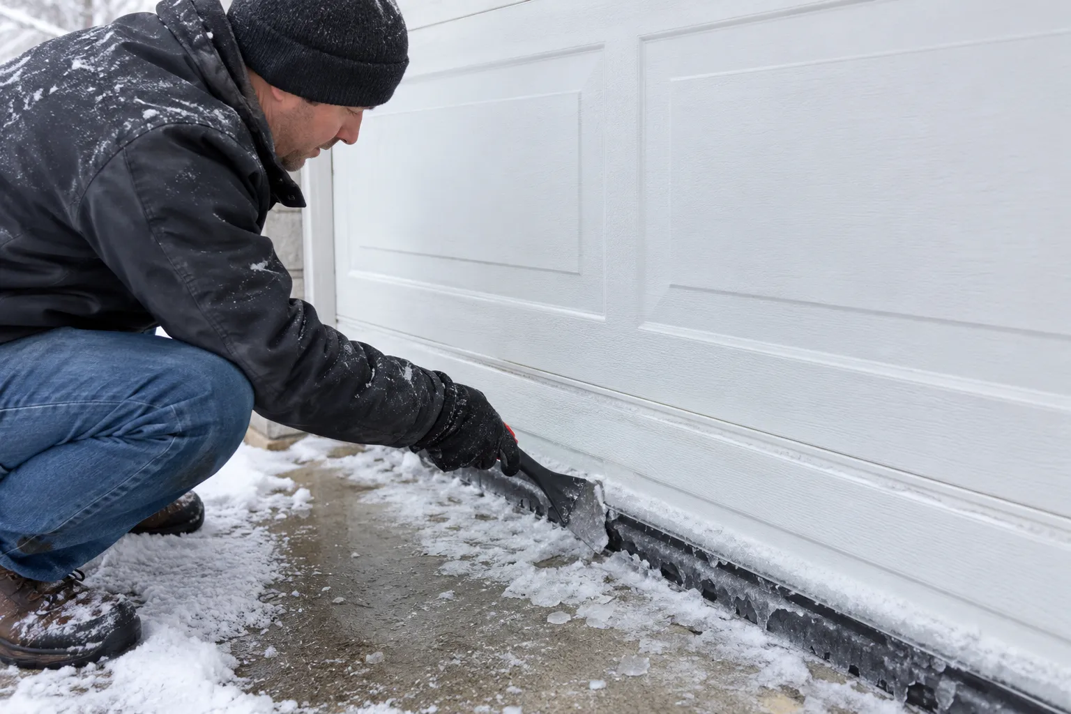 Garage door owner scraping the seal